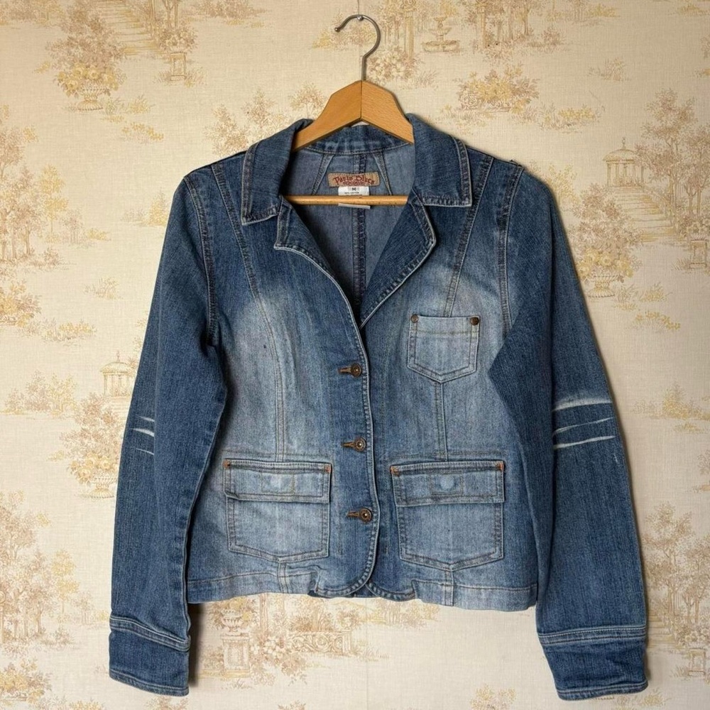 Vintage 90s Y2K Paris Blues Denim Jacket Faded Tailored Blazer Whimsigoth M
